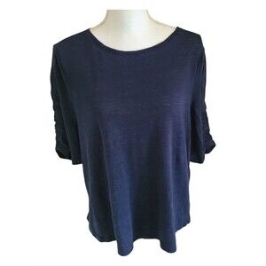 chico's 100% linen navy blue top short sleeve size 3 (XL)